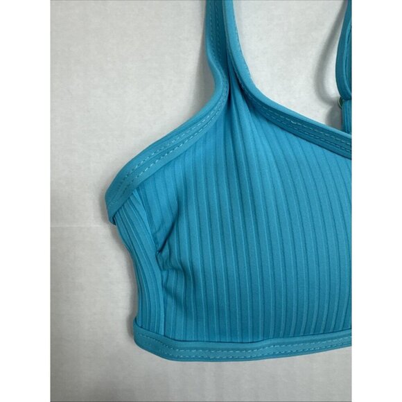 California Waves Juniors XS Bralette Ribbed Knit Swim Top Turquoise NWT - Picture 4 of 15